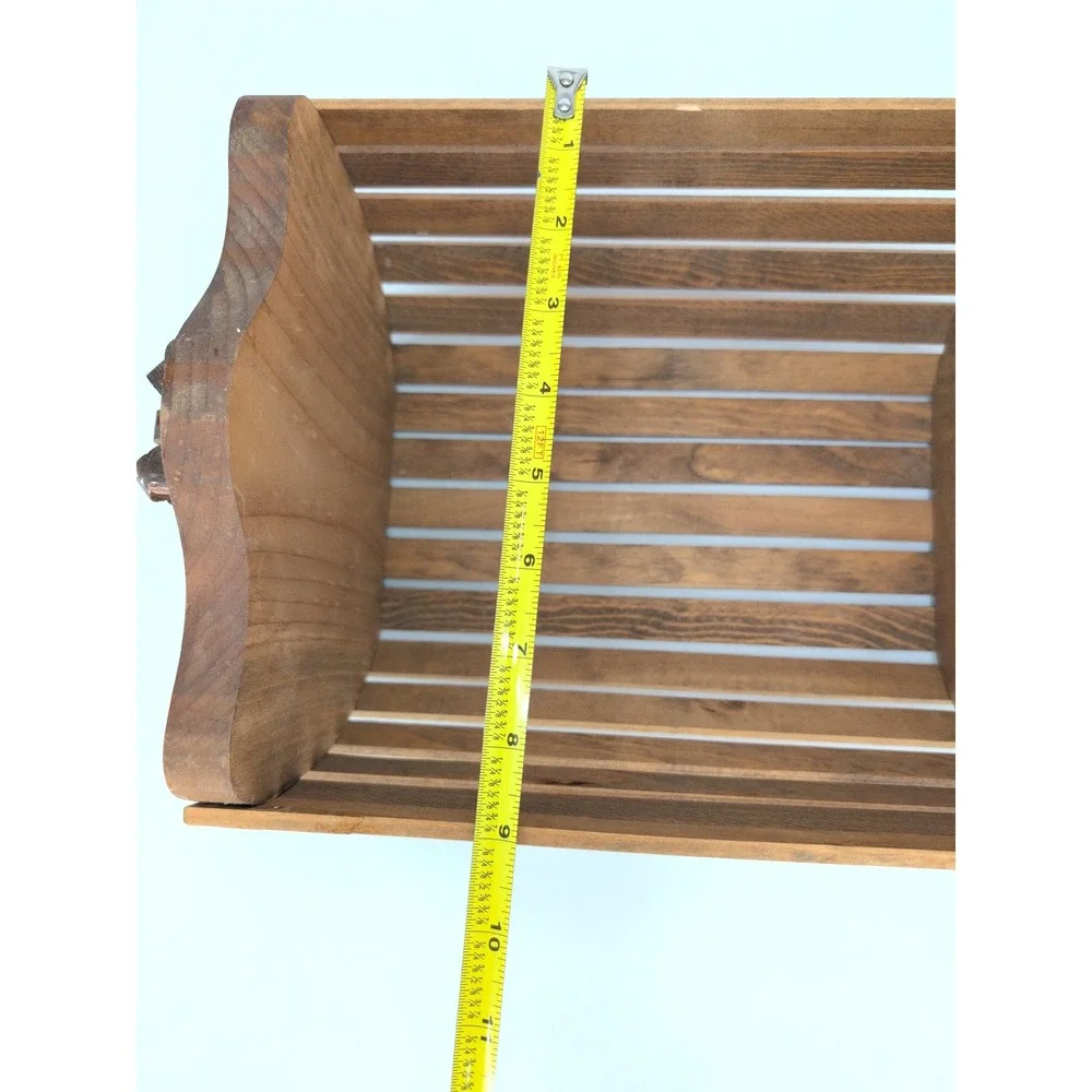 Vintage Wooden Slat Basket Brown Handcrafted Bow Detail